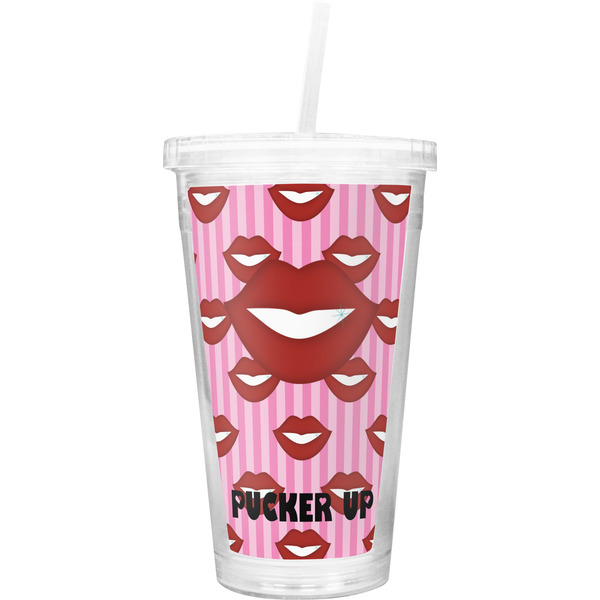 Custom Lips (Pucker Up) Double Wall Tumbler with Straw