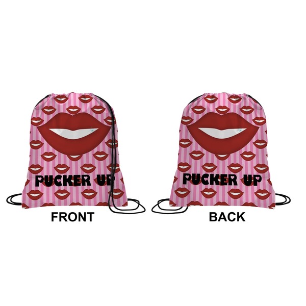 Lips (Pucker Up)  Drawstring Backpack Front & Back Small