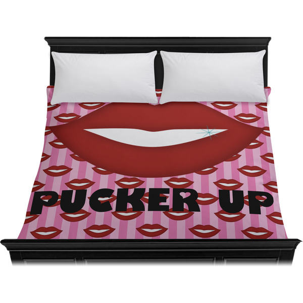 Lips (Pucker Up) Duvet Cover - King - On Bed - No Prop
