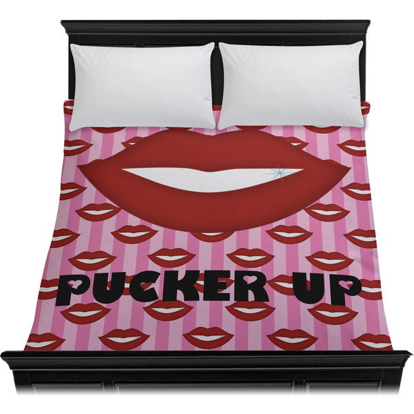 Lips (Pucker Up) Duvet Cover - Queen - On Bed - No Prop