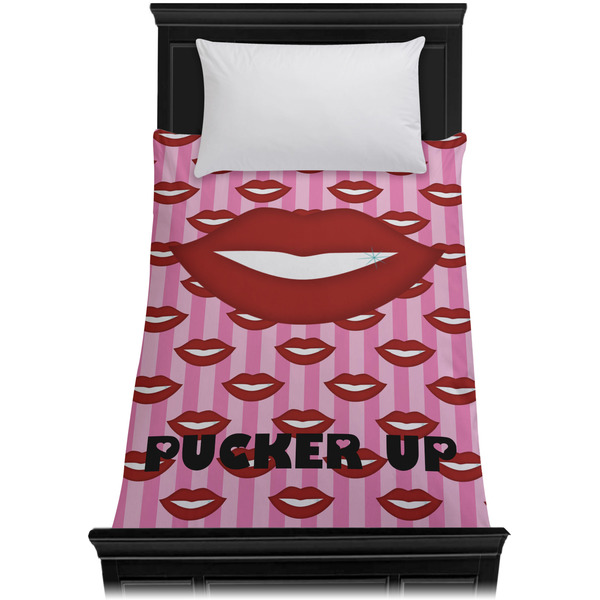 Lips (Pucker Up) Duvet Cover - Twin - On Bed - No Prop