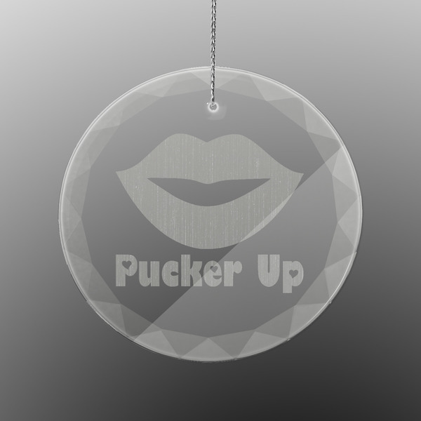 Custom Lips (Pucker Up) Engraved Glass Ornament - Round