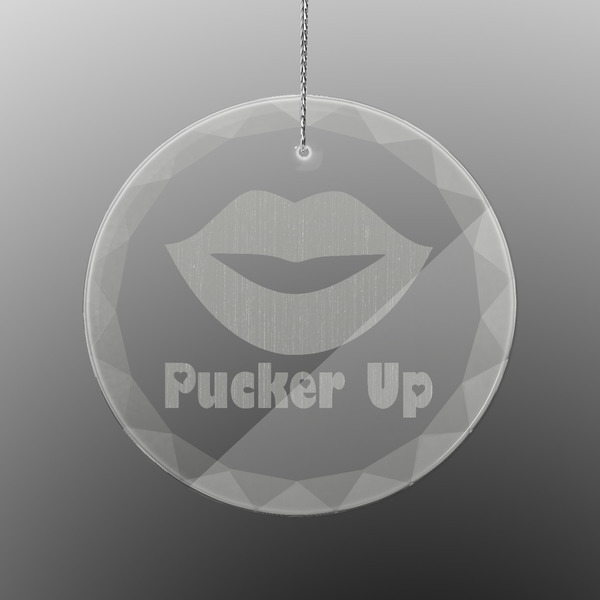 Lips (Pucker Up) Engraved Glass Ornament - Round (Front)