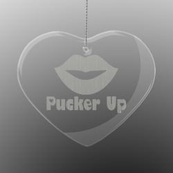 Lips (Pucker Up) Engraved Glass Ornament - Heart