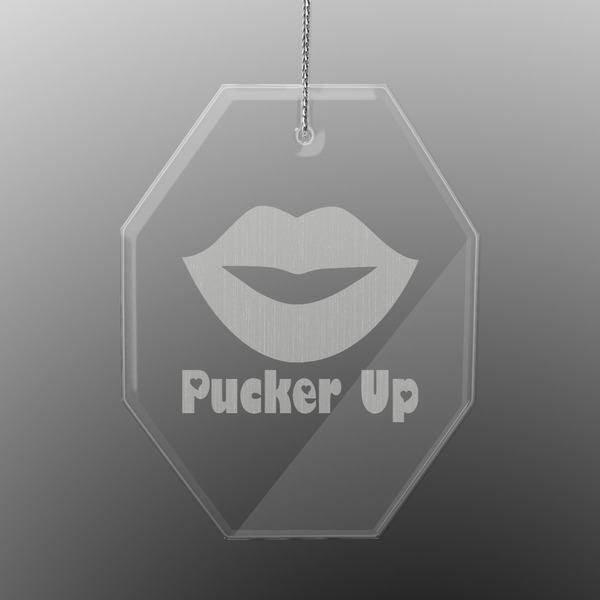 Custom Lips (Pucker Up) Engraved Glass Ornament - Octagon