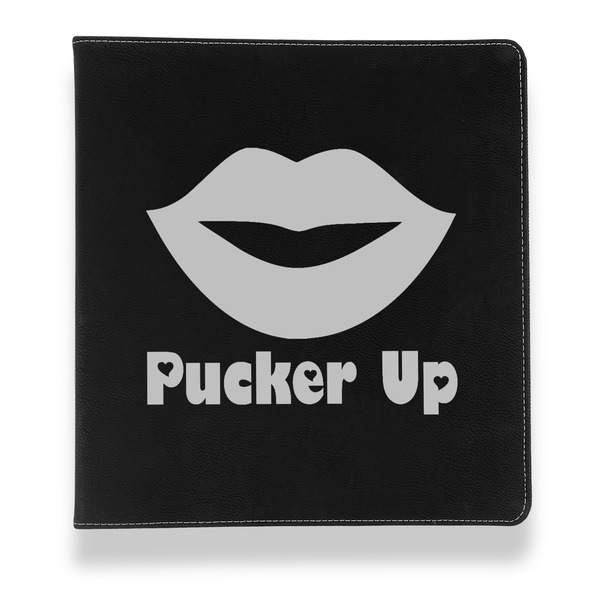 Lips (Pucker Up) Leather Binder - 1" - Black - Front View