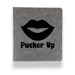 Lips (Pucker Up) Leather Binder - 1" - Grey
