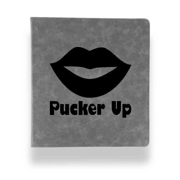 Custom Lips (Pucker Up) Leather Binder - 1" - Grey