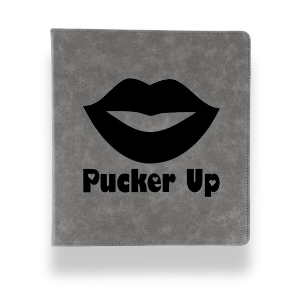 Lips (Pucker Up) Leather Binder - 1" - Grey - Front View