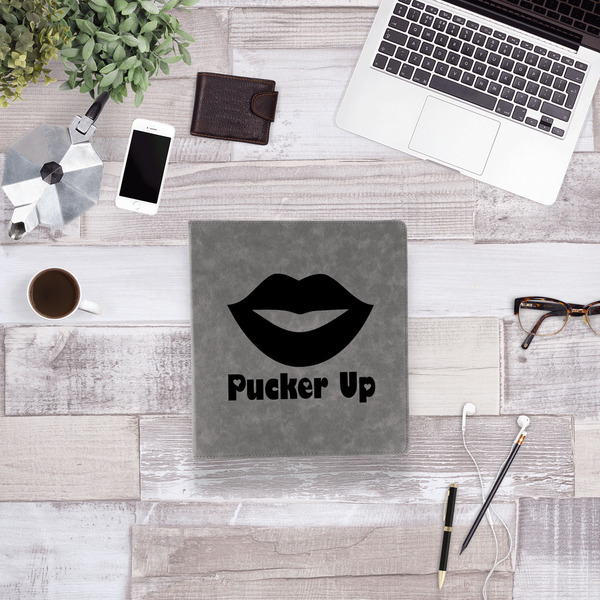 Lips (Pucker Up) Leather Binder - 1" - Grey - Lifestyle View