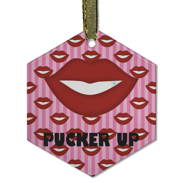 Custom Lips (Pucker Up) Flat Glass Ornament - Hexagon
