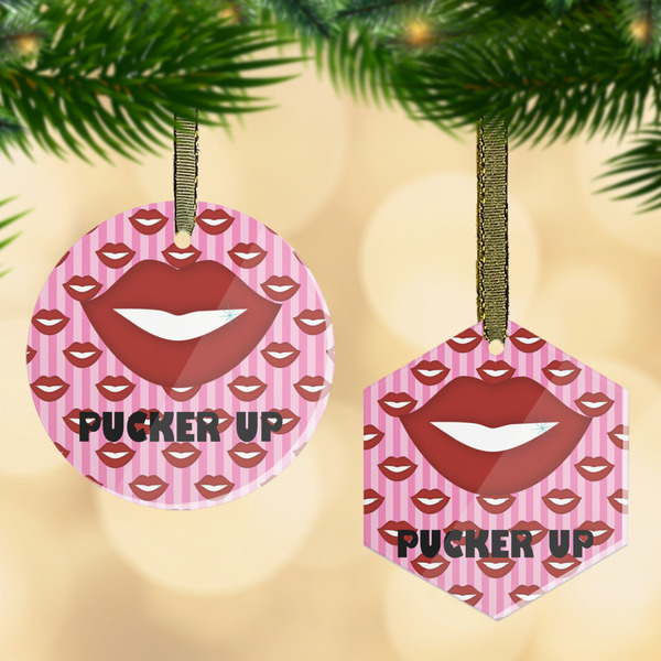Custom Lips (Pucker Up) Flat Glass Ornament