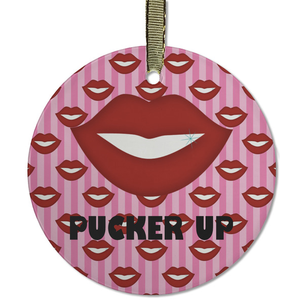 Custom Lips (Pucker Up) Flat Glass Ornament - Round