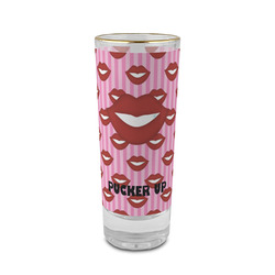 Lips (Pucker Up) 2 oz Shot Glass -  Glass with Gold Rim - Set of 4