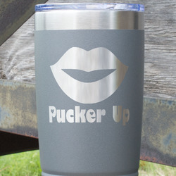 Lips (Pucker Up) 20 oz Stainless Steel Tumbler - Grey - Single Sided