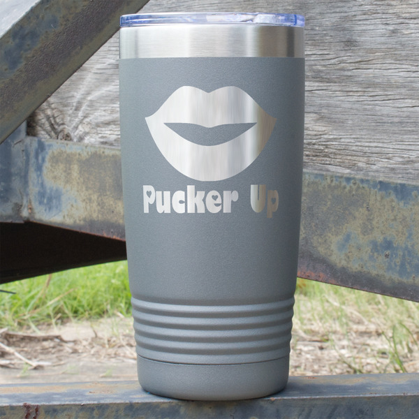 Custom Lips (Pucker Up) 20 oz Stainless Steel Tumbler - Grey - Single Sided