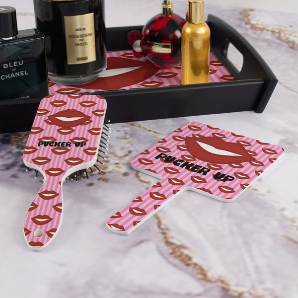 Lips (Pucker Up) Hair Brush and Hand Mirror - Bathroom Scene