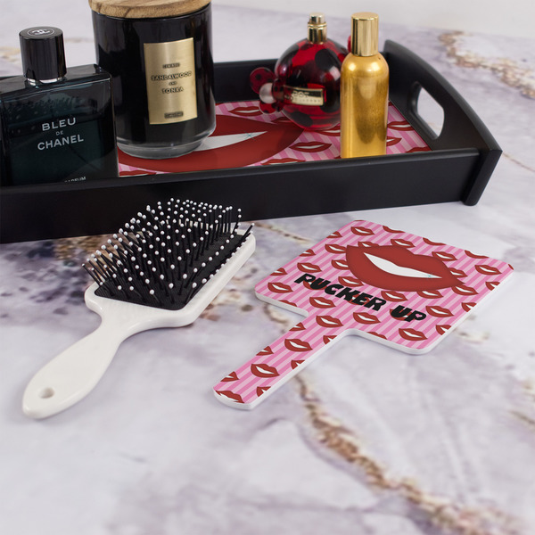 Lips (Pucker Up) Hand Mirror - With Hair Brush