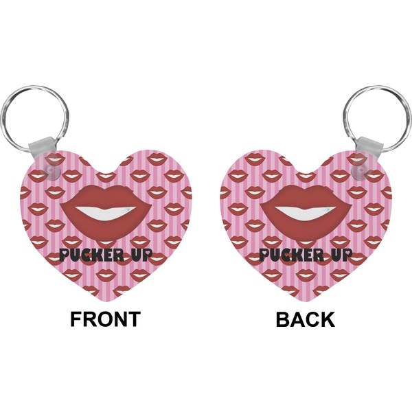 Lips (Pucker Up)  Heart Keychain (Front + Back)