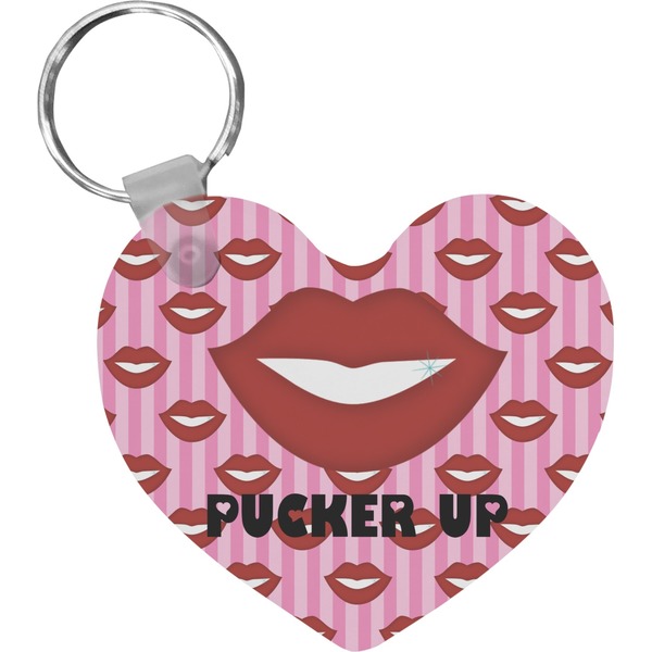 Custom Lips (Pucker Up) Heart Plastic Keychain