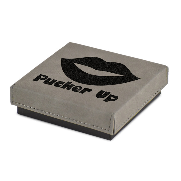 Custom Lips (Pucker Up) Jewelry Gift Box - Engraved Leather Lid