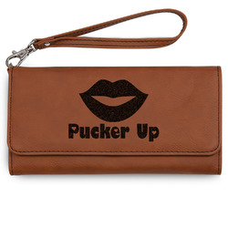 Lips (Pucker Up) Ladies Leatherette Wallet - Laser Engraved