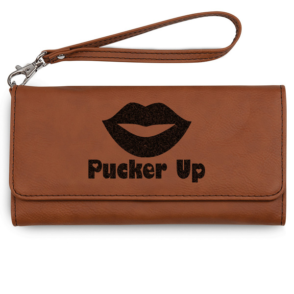 Custom Lips (Pucker Up) Ladies Leatherette Wallet - Laser Engraved - Rawhide