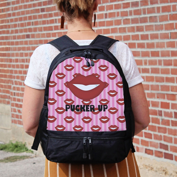 Lips (Pucker Up) Large Backpack - Black - On Back