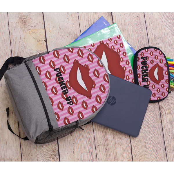 Lips (Pucker Up) Large Backpack - Gray - With Stuff
