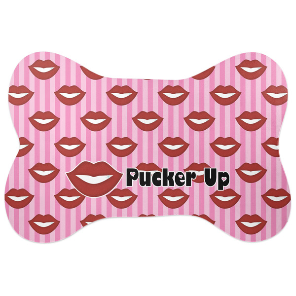 Custom Lips (Pucker Up) Bone Shaped Dog Food Mat (Large)