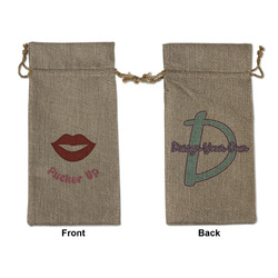 Lips (Pucker Up) Large Burlap Gift Bag - Front & Back
