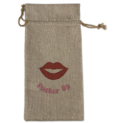 Lips (Pucker Up) Large Burlap Gift Bag - Front