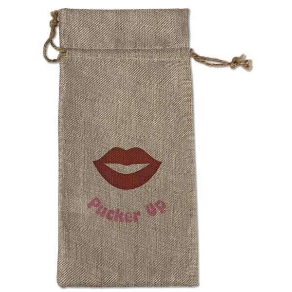 Custom Lips (Pucker Up) Large Burlap Gift Bag - Front