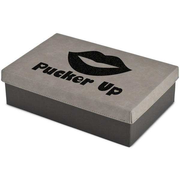 Custom Lips (Pucker Up) Large Gift Box w/ Engraved Leather Lid