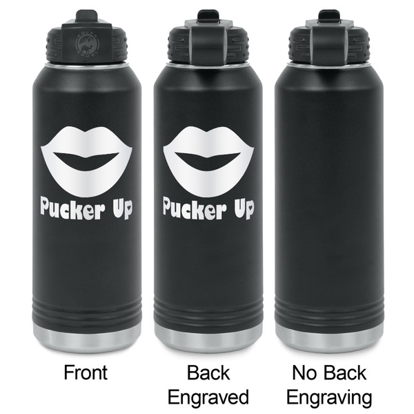 Lips (Pucker Up) Laser Engraved Water Bottles - 2 Styles - Front & Back View