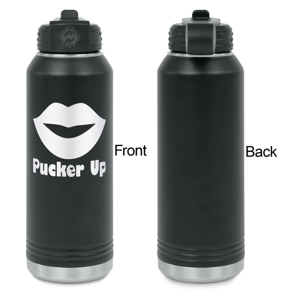 Lips (Pucker Up) Laser Engraved Water Bottles - Front Engraving - Front & Back View