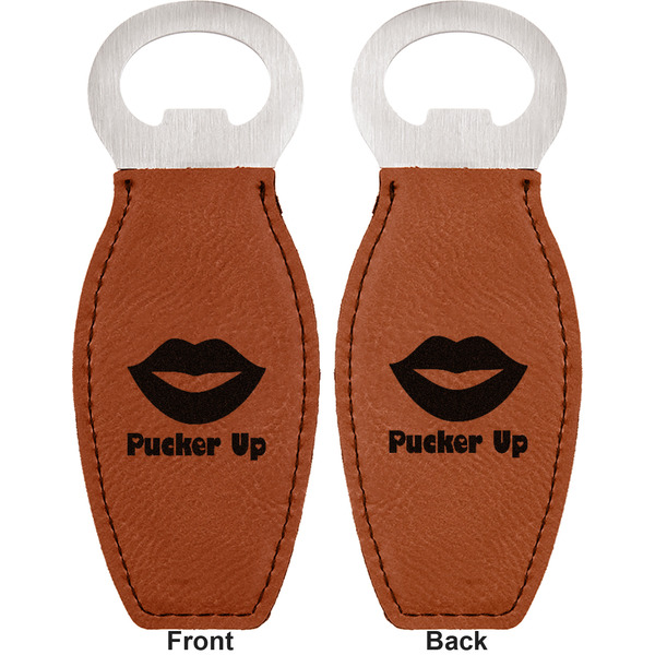 Lips (Pucker Up) Leather Bar Bottle Opener - Front and Back