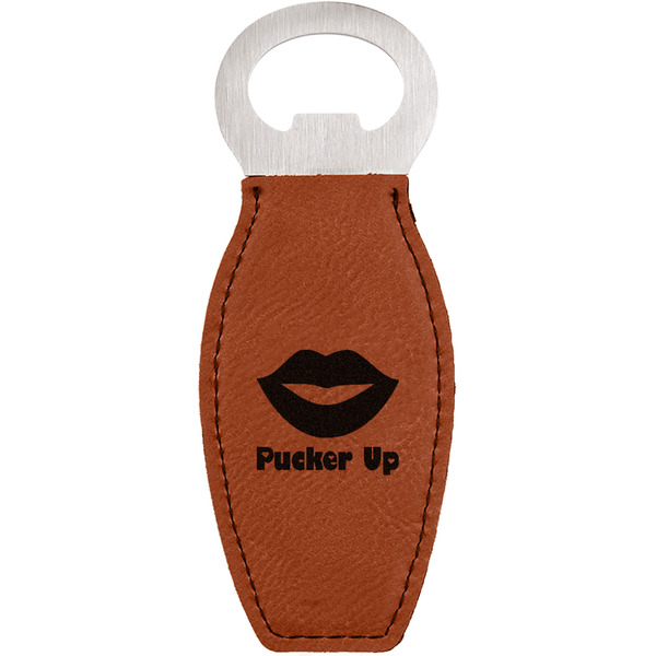Custom Lips (Pucker Up) Leatherette Bottle Opener - Double Sided