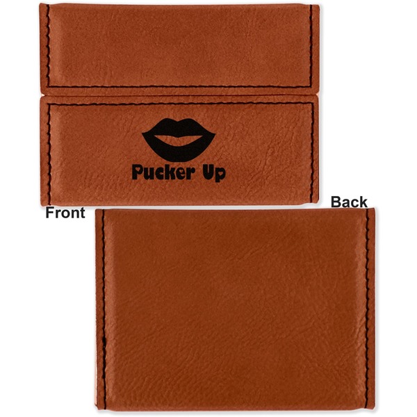 Lips (Pucker Up) Leather Business Card Holder Front Back Single Sided - Apvl