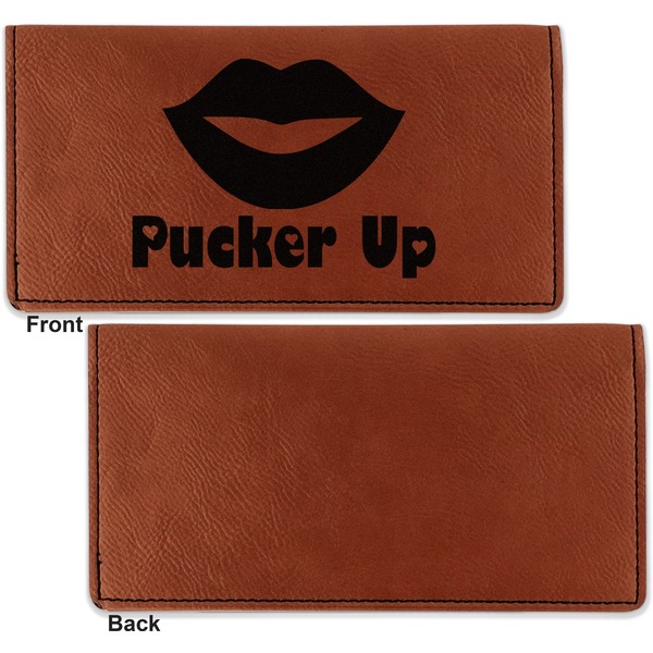 Lips (Pucker Up) Leather Checkbook Holder Front and Back Single Sided - Apvl