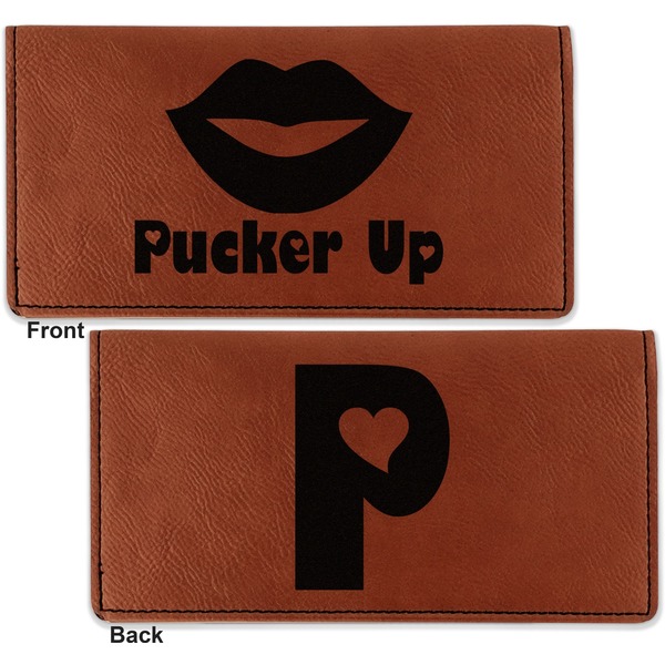 Lips (Pucker Up) Leather Checkbook Holder Front and Back