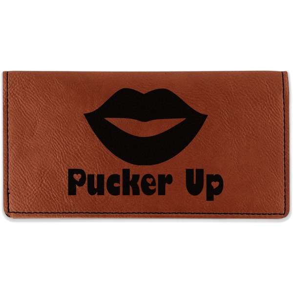 Custom Lips (Pucker Up) Leatherette Checkbook Holder - Double Sided