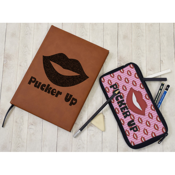 Lips (Pucker Up) Leather Sketchbook - Large - Single Sided - In Context