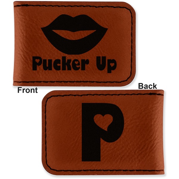 Lips (Pucker Up) Leatherette Magnetic Money Clip - Front and Back