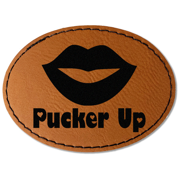Custom Lips (Pucker Up) Faux Leather Iron On Patch - Oval