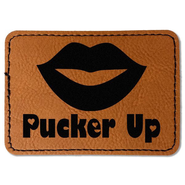 Custom Lips (Pucker Up) Faux Leather Iron On Patch - Rectangle