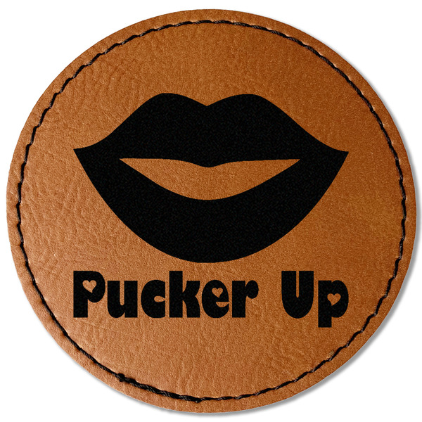 Custom Lips (Pucker Up) Faux Leather Iron On Patch - Round