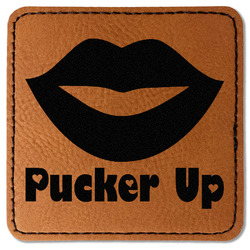 Lips (Pucker Up) Faux Leather Iron On Patch - Square