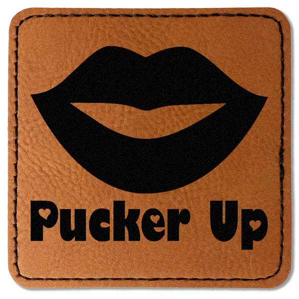 Custom Lips (Pucker Up) Faux Leather Iron On Patch - Square