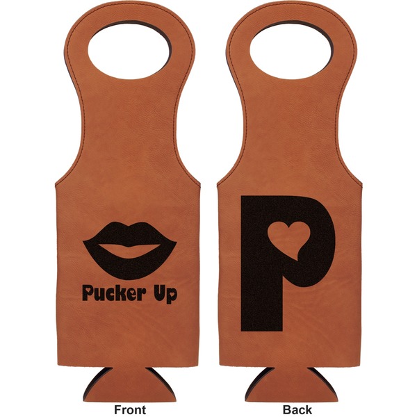 Lips (Pucker Up) Leatherette Wine Tote Double Sided - Front and Back